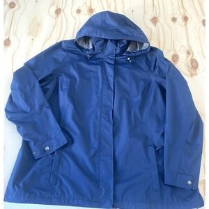 Lands' End Men's Waterproof Rain Jacket 3XL Navy/ Blue Shell Hooded Windbreaker